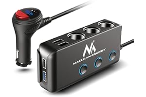 Maclean MCE218 3-fach KFZ-Verteiler Zigarettenanzünder Adapter 1xQC3.0 3xUSB Anschlüsse LED Voltmeter Max 120W Ladegerät Power Delivery 18W