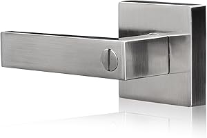 XFORT Quad Privacy Knob Set Satin Chrome, Door Knob with Lock for Internal Wooden Bathroom Doors, Complete Set with Tubular Latch