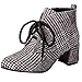 Produktbild JUSTSELL_Schuhe Damen Stiefeletten,Frauen Kariertes Segeltuch Ankle Stiefeletten Lace-Kunstleder Stiefe Dicker Absatz Stiefeletten Stilvoll Kurzschaft Stiefel