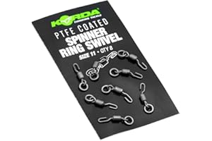 Korda PTFE Spinner Ring Swivels Size 11 | Pack of 8 | Perfect for Carp Fishing | Easy Hook Attachment | Low Friction, High Performance Swivels