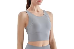 Hveuluop Gieen Sujetador Deportivo con Espalda Cruzada para Mujer - Sujetador de Entrenamiento sin Aros, Acolchado, con Escote en U y de Corte Largo de Gran Sujeción, A Prueba de Golpes, Yoga