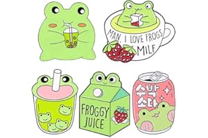 VNEWSCHI 5Pcs Cartoon Strawberry Frog Enamel Pin Froggy Enamel Pins Cute Juice Can Milk Tea Brooch Metal Badge Cute Frog Brooches Lapel Badges Animal Brooch Decorative Medal Jewelry Accessories Gift