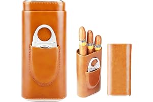 Fodral för 3 cigarrer: cigarr humidor läder cigarrväska rostfritt stål skärare bärbar cigarr humidor för resor korta resor gåvor för män