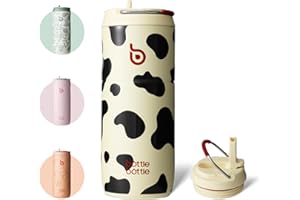 BOTTLEBOTTLE BOTTLE BOTTLE Borraccia in acciaio inox con cannuccia, 500 ml, a prova di perdite, ideale per scuola, ufficio, escursioni e gite, senza BPA (Cow)