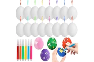 Bluelves Huevos de Pascua, 24 Piezas Huevos Blancos Plásticos, Pascua Decoracion, Cordones de Colores, 6 lápices acrílicos de Ocho Colores, para Huevos de Pascua Manualidades Decoración y Regalo