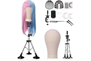 YIAE Tête perruque en toile(58,5cm), Tête pour perruque avec trépied jeu, tete mannequin tête à coiffer enfant comprend des accessoires de perruque pour les présentoirs de fabrication de perruques.