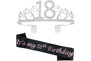 REYOK 18 años de cumpleaños para mujer, corona de cumpleaños para 18 cumpleaños con purpurina negra Its My 18th Birthday Sash para fiestas de cumpleaños, tartas de cumpleaños