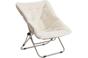 ‎TIITA Tiita Untertassenstuhl ohne Ottomane, weicher übergroßer Klappstuhl aus Kunstfell, weicher pelziger Loungesessel, Mondstuhl mit Metallrahmen für Schlafzimmer, Wohnzimmer, Wohnheim, Garten und Hof