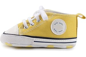 GINZER Toddler Infant High Top Baby Boy and Girl Sneakers, Crib Shoes - Newborn Shoes, Canvas Denim Shoes, Fashionable Breathable Infant First Walking Shoes