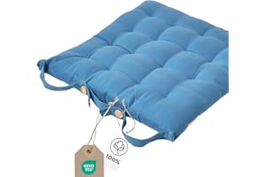 Homescapes Chair Cushion 40 x 40 cm, Blue, Seat Cushion Outdoor/Indoor with Cotton Cover, Washable Seat Cushion and Oeko-Tex-Certified for Dining Room, Kitchen and Garden Chairs