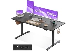 Offigo Biurko z Regulacją Wysokości, 160 cm Biurko Elektryczne z USB, Biurko z Regulacją Wysokości z 2 Funkcjami Pamięci, Biurko z Regulacją Wysokości do Biura, Domu, Gier, Czarne
