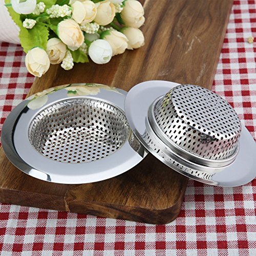 NHsunray 2pcs Edelstahl-Spüle-Sieb Abnehmbare Hochleistungs-Abfluss-Filter Perfekt für Küche Badezimmer Waschbecken Stopp Haar Entsorgung Abfälle (geeignet für Abfluss 3,3-3,7 „, Chrom) - 3