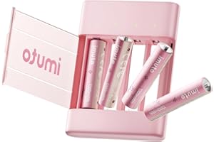 imuto Batterie AAA ricaricabili litio 4 pezzi con caricabatterie, 1300mWh Pile Ricaricabili litio Triple A e 1,5V uscita a tensione costante, batteria AAA a bassa autoscarica, stile Sakura