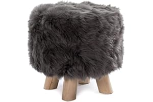 MOTT 50 Premiun Faux Fur Round Ottoman Slipcover,Fluffy Mini Round Footstool Cover,Super Soft Footrest Protector,Small Removable Foot Stool Cover