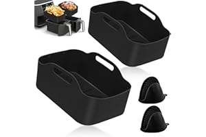 VRINO Air Fryer Liners 2×pack Silicone Air Fryer Liners for Ninja Dual AF400UK & Tower T17088 & AF300UK, Reusable Air Fryer Silicone Liner,Air Fryer Accessories for Ninja Dual Air Fryer 7.6L-9.5L (7.6L)