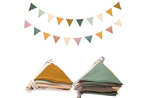 HUAMUDM 2 Pezzi Bandierine， Festoni， Bandierina Banner, Bandierine Letto Montessori, Bandierina Triangolari Cotone, Multicolore Bandierine, Ghirlanda Bandierine, Triangolo Bandiera Ghirlanda