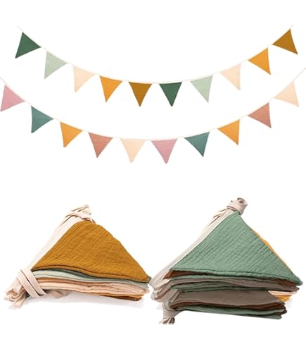 Guirlande De Fanions En Tissu PREMYO – Banderole Pastel Gris Et Bleu – Décoration Chambre Bébé Garçon – 12 Fanions 17x17 Cm, Longueur 3,25 M – Coton 100%