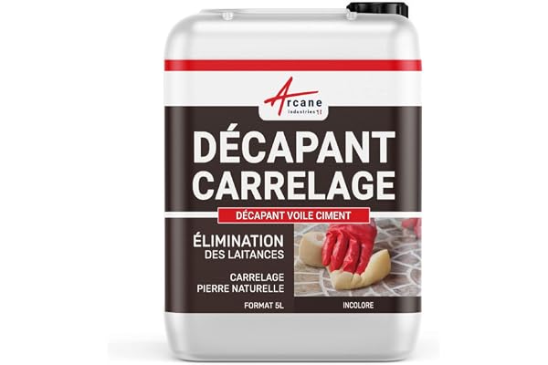 Décapant voile de ciment, carrelage, nettoyage, laitance, salpêtre, elimine le tartre, calcaire, rouille, trace - 5 L - ARCANE INDUSTRIES