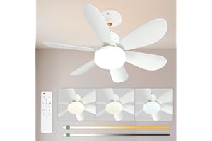 Airwit 52cm Deckenventilator mit Beleuchtung und Fernbedienung Leise, 40W E27 Dimmbar LED Lampe mit Ventilator Weiß, Klein Deckenventilator mit Licht 3 Geschwindigkeiten für Schlafzimmer kinderzimmer