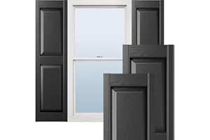Ekena Millwork Lifetime Vinyl LP2S14X04300BL Standard Two Equal Panel Vinyls, Raised Panel Vinyl Shutters, w/Installation Shutter-Lok's & Matching Screws (Per Pair), 14 3/4"W x 43"H, Black