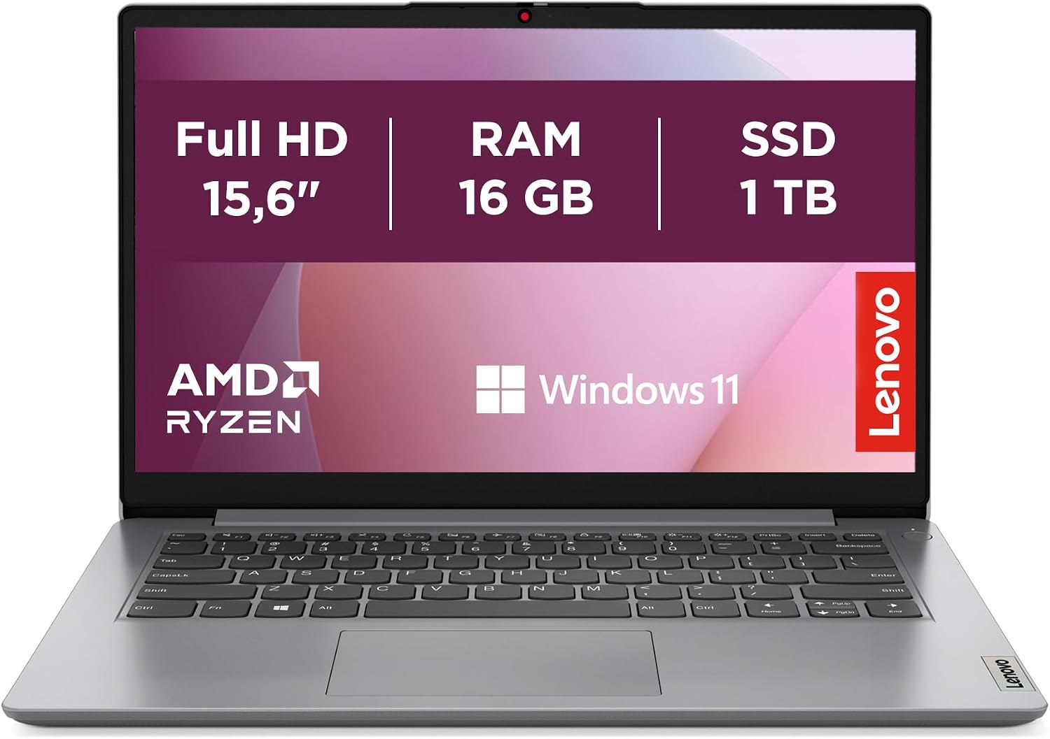 Lenovo IdeaPad 1 Gen 7 - Ordenador Portátil 15.6" FHD (AMD Ryzen 7 5700U, 16GB RAM, 1TB SSD, AMD Radeon Graphics, Wi-Fi 6, Windows 11 Home) Teclado QWERTY Español, Color Gris Nube