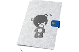 LUXDAG Funda para cuaderno 'Oso' de fieltro con cierre de botón a presión (color y diseño a elegir) 2 en 1: funda para el historial médico y funda para la cartilla de vacunación. gris claro/azul Talla:Bär