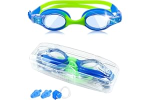 Victoper Lunettes de Natation,Lunettes de Piscine pour Enfants Lunettes Piscine Antibuée, Bandeau réglable en Silicone Souple Anti-buée et Anti-fuite,Filles Garçons 6-14 ans Bleu Vert