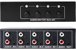 Ljudomkopplare 4-i-1 out, Aux ljudswitch, ljudvideodelare, ljudurvalslåda, dubbelriktad ljudomkopplare 3,5 mm Aux + RCA L/R