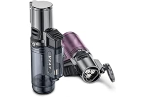 Lot de 2, VVAY Briquet Tempete Gaz Rechargeable, 3 Jet Flammes (Gaz Non Inclus)