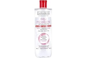 EVOLUDERM - Eau Micellaire Démaquillante Peaux Réactives, Sujettes Aux Rougeurs - 500 ml - 93% d'Origine Naturelle - Végan - Fabrication Française