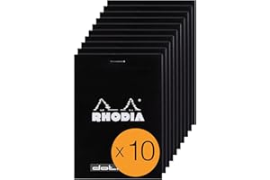 RHODIA 12559Cpack – Notatnik zszywany dotPad N°12 Czarny – 8,5 x 12 cm – w kropki (Dot) – 80 odrywanych kartek z perforacją – papier Clairefontaine biały 80 g/m² – powlekana okładka – Zestaw 10 sztuk