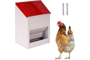 BREUAILY 4,5 kg Futterautomat Pollhnerfutter Automat Hängend Geflügelfutterautomaten mit Deckel aus Edelstahl Aufhängbar Hühnerfutterautomat für Geflügel Pollhner Patten (Rot)