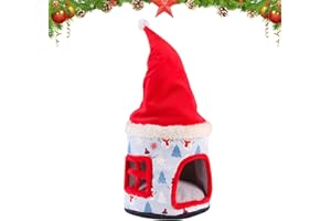 DURDIIY Guinea Pig Bed Winter House Warm Beds for Small Animals Pet, Christmas Hats Shape, Hamster Beds with Removable Pad, Guinea Pig Bed Accessories Chinchilla Small Pet Soft Plush Bed for Small Pets (L)