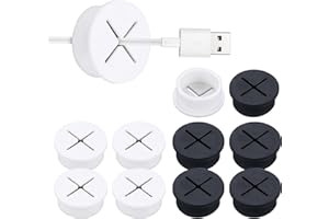 FDKJOK 12Pcs Desk Cable Wire Grommet, 25mm 20mm Silicone Desk Cord Cable Round Cable Grommet Cable Tidies for Office Computer Table Wire Organizer(White, Black)