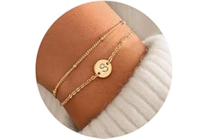 ZHESHY Bracelet Or avec Initiales Femme Fantaisie Plaqué Or 14 Carats Fin Chaîne Lot Bracelet Lettres A-Z Réglables Double Gourmette Bijoux Idee Cadeau Personnalisé pour Femmes et Filles Enfant