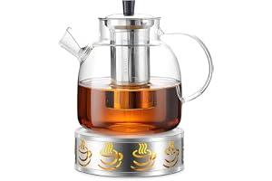 1,8 liters glastekanna med diskvärmare, tekanna i glas med sil, tekanna med sil för löst te, BPA-fri, spissäker