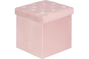Bonlife Samt Faltbarer Sitzwürfel mit Stauraum,Aufbewahrungsbox mit Deckel,Fußhocker Gepolstert Samttuch,Sitzhocker Klappbar,Rosa,40x40x40cm