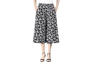 NAKEAH Jupe-Culotte plissée en Mousseline de Soie pour Femmes, Taille Haute élastique, Jambes Larges, Jupe-Culotte Taille Haute élastique pour Femmes avec Poches
