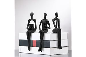 MASVAN 3Pcs Black Abstract Figurines Thinker Statues, Home Decor Resin Bookshelf Sitting Sculpture, Modern Collectible Accents for Office Living Room Coffee Table Shelves Decoration (Black)