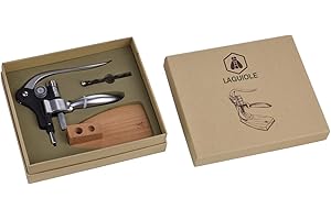 LAGUIOLE - Korkociąg dźwigniowy na cokole - metalowy korpus - drewniana podstawa