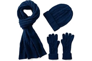 VILLAND 3 en 1 Laine Chapeau Gants Écharpe Ensemble pour Femme Hiver Ensemble, 3 Pièces Torsadé Bonnet pour Femme avec Boîte-cadeau