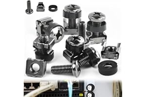 M6 Cage Nuts, CAEEKER 50 Pack Server Rack Screws, Rack Mount Cage Nuts, Screws and Washers, Black Assortment Bolts and Washers Kit for Rack Mount Data Cabinets Server Shelves Fixing and Installation