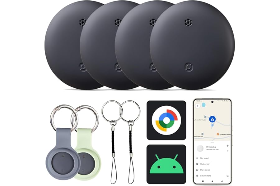 Reyke Android Tracker, Smart Tag Compatible with Google Find My (Android Only), Key Locator, Luggage, Suitcase, Wallet, 4 Pack