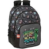 Safta | Mochila Escolar Minecraft Graffiti Adaptable a Carro, 32x42x15 cm, 2 Compartimentos con Cremallera, Doble Bolsillo Fr