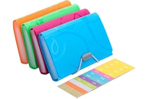 VIDILLO Trieur Extensible Petit Portable 4 Pack A6 Taille 13 Pochettes Organisateur de document Multicolore Plastique Accordéon Trieur Classeur de Documents- Rouge, Jaune, Bleu, Vert / 17.5 x 11 x 2.5 cm