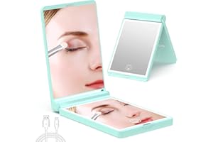 WOBSION Rechargable LED Miroir de Voyage éclairé, grossissement 1x/3x Portable pour Sac à Main, Miroir portatif à Deux Faces, Cyan
