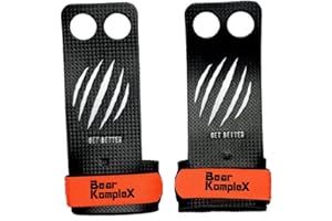 Bear KompleX 2 Hole Carbon Hand Grips for Gymnastics, Crossfit, Pull-ups, Weightlifting. WODs with Wrist Straps, Comfort and Support, Hand Protection from Rips and Blisters for Men and Women