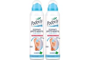 2x Podovis Deodorante Effetto Asciutto Azione Rapida Efficace Tutto il Giorno con Mentolo Dermatologicamente Testato - 2 Flaconi da 150ml ognuno
