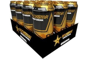 PEPSICO Rockstar Energy Drink Original - Boisson rafraîchissante contenant de la caféine pour l'énergie Kick, jetable (12 x 500 ml)