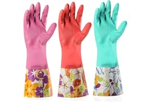 Yiomxhi 3 Paar Gummi Haushaltshandschuhe, Wasserdichte Küchenhandschuhe Lange Geschirrspülhandschuhe, Wiederverwendbare Handschuhe Latex Reinigungshandschuhe Damen